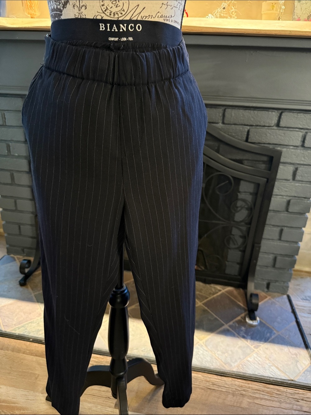 Bianco Flannel Pinstripe Cropped Ankle Pants